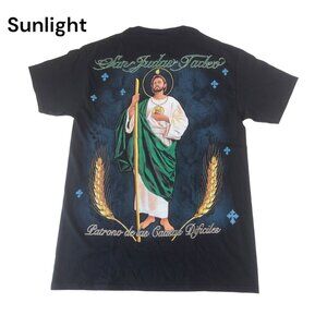 San Judas Tadeo Black T-Shirt Patron For Difficult Causes design Size M